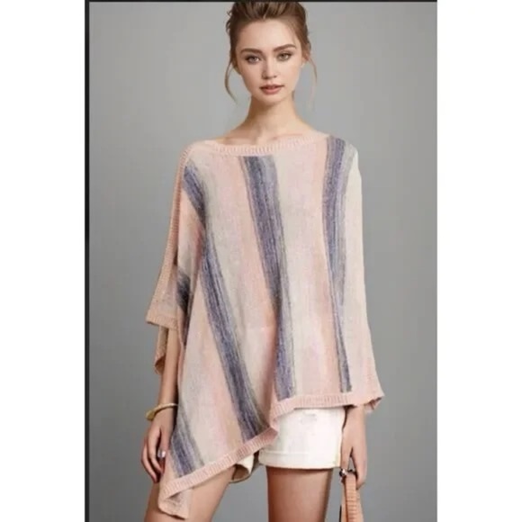 Anthropologie Moth | Multicolored Zola Striped Lightweight Knit Poncho, M/L - Picture 2 of 8